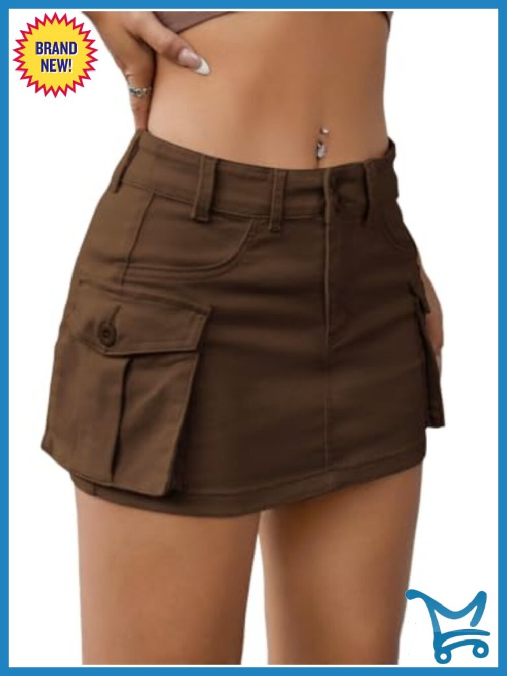 Womens Denim Cargo Mini Skirt Cotton Spandex Low Rise Y2K Bodycon